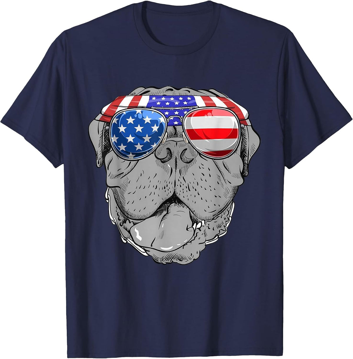 French Mastiff Dog Sunglasses Flag American T-Shirt - Navy Blue