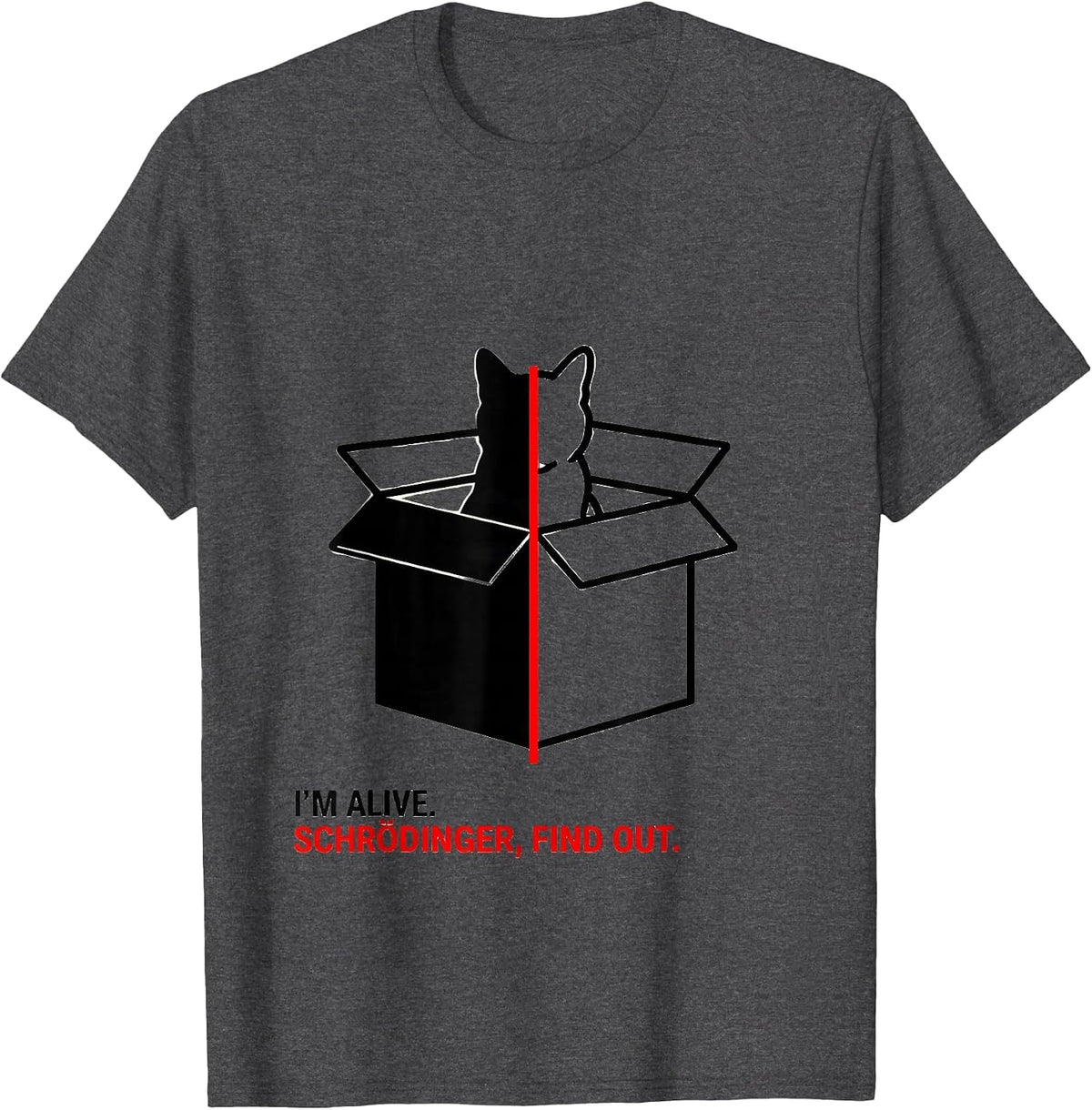 Men's I'm Alive Schrödinger Find Out Funny Physics Quantum Humor T-Shirt - Dark Heather Grey