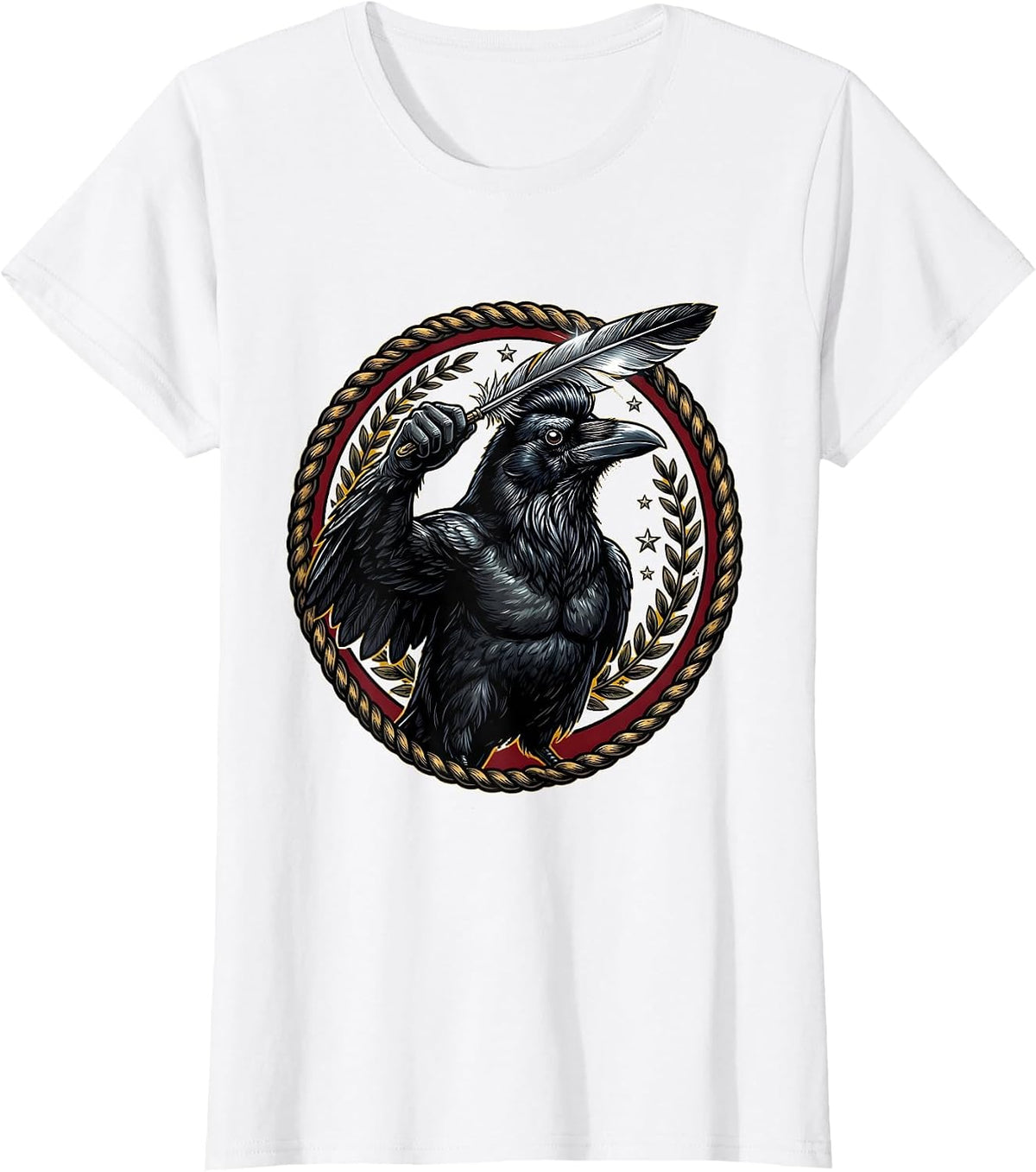 Cool Crow Slicking Back Feathers Switchblade Comb T-Shirt - White