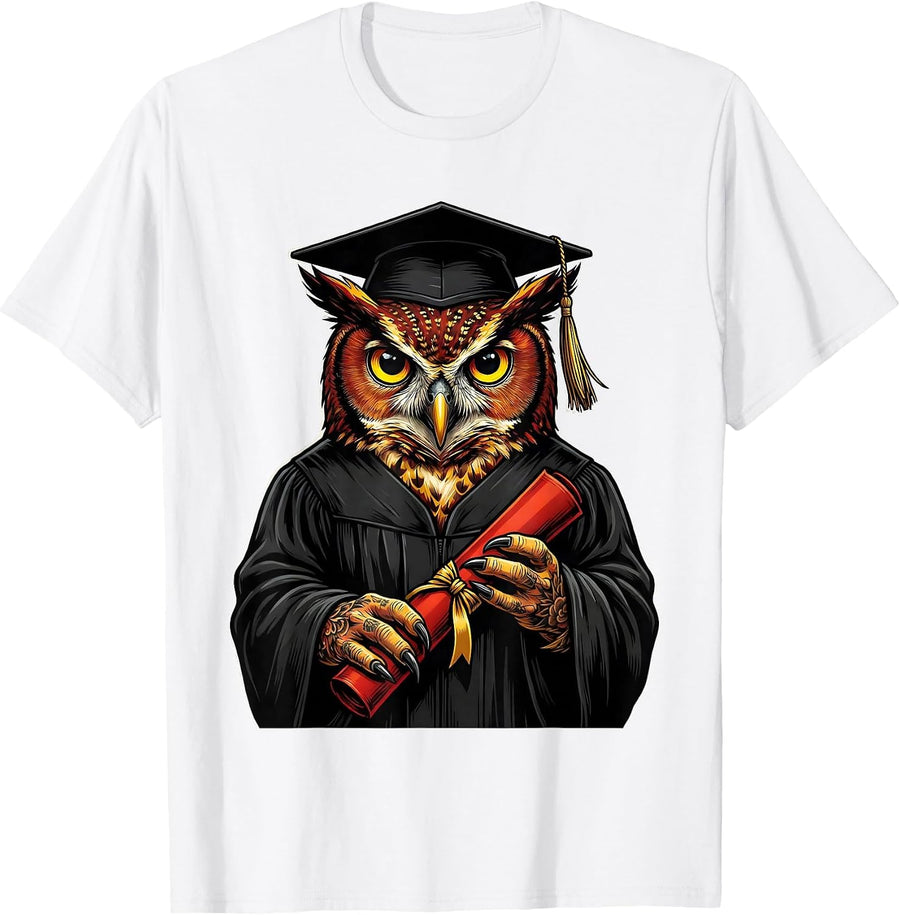 Men's Red Teacher Owl Graduation Gown Diploma Design T-Shirt - White
