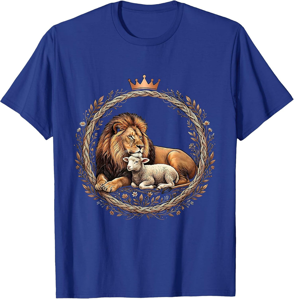 Men's Jesus Is King Lion and Lamb Resting Together T-Shirt - Royal Blue