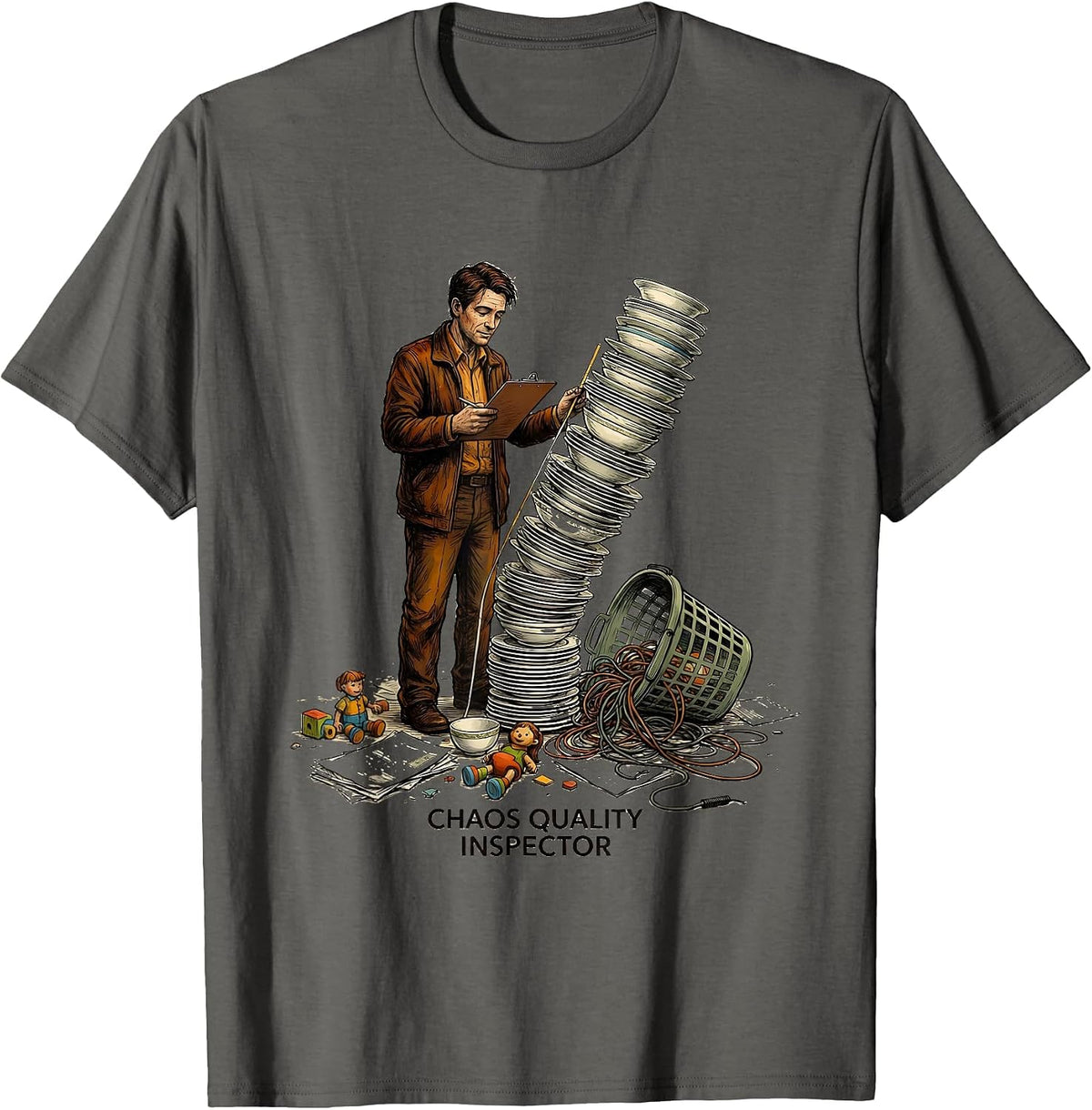Men's Chaos Quality Inspector Funny Chaotic Neutral Humor T-Shirt - Asphalt Grey