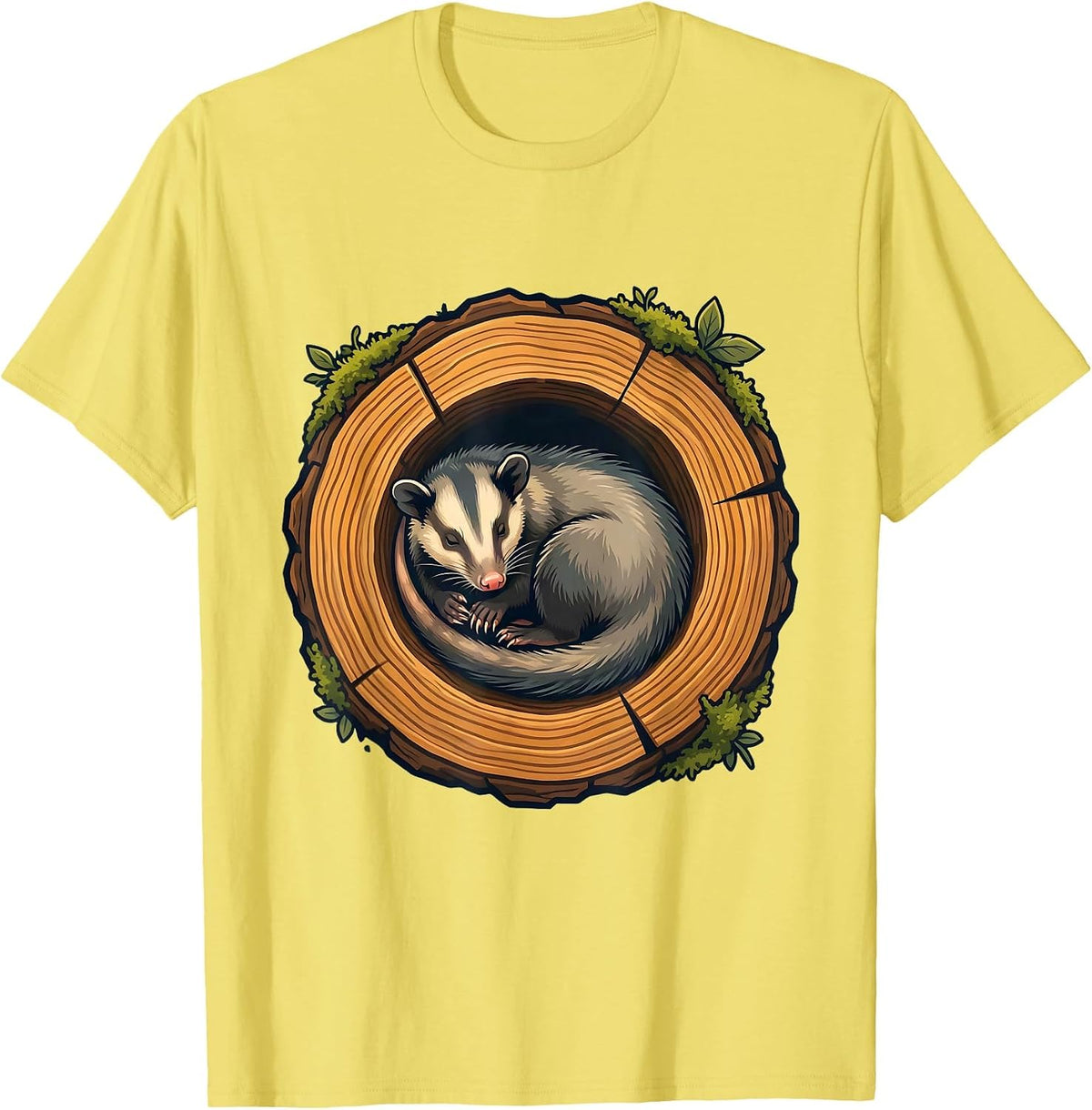 Men's Opossum Curled in Hollow Tree Trunk Graphic T-Shirt - Lemon Yellow