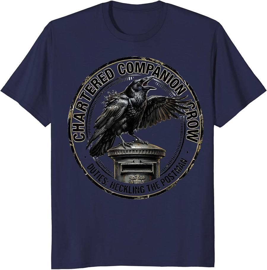 Chartered Companion Crow — Duties: Heckling The Postman T-Shirt - Navy Blue