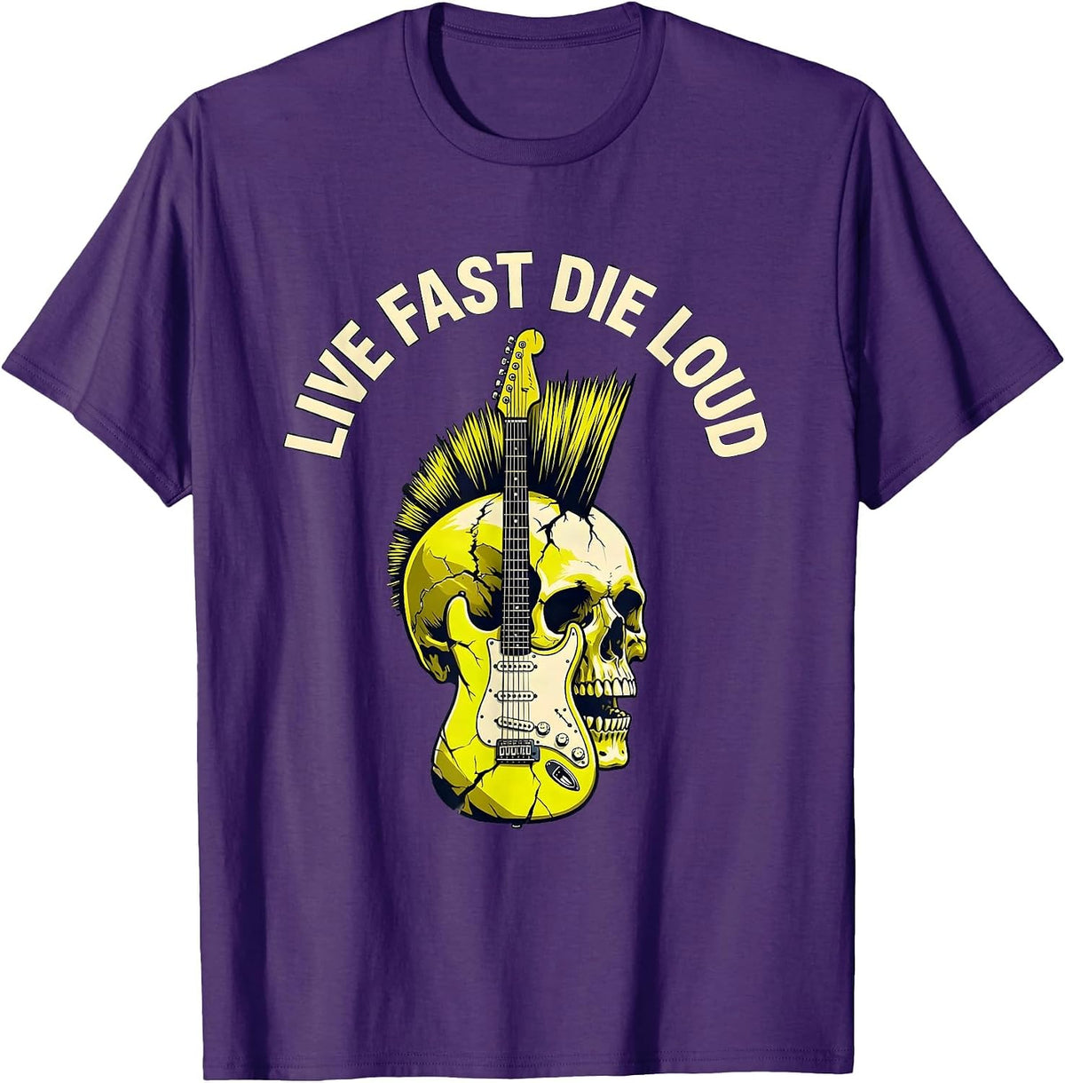 Live Fast Die Loud Punk Rock Graphic Design T-Shirt - Purple