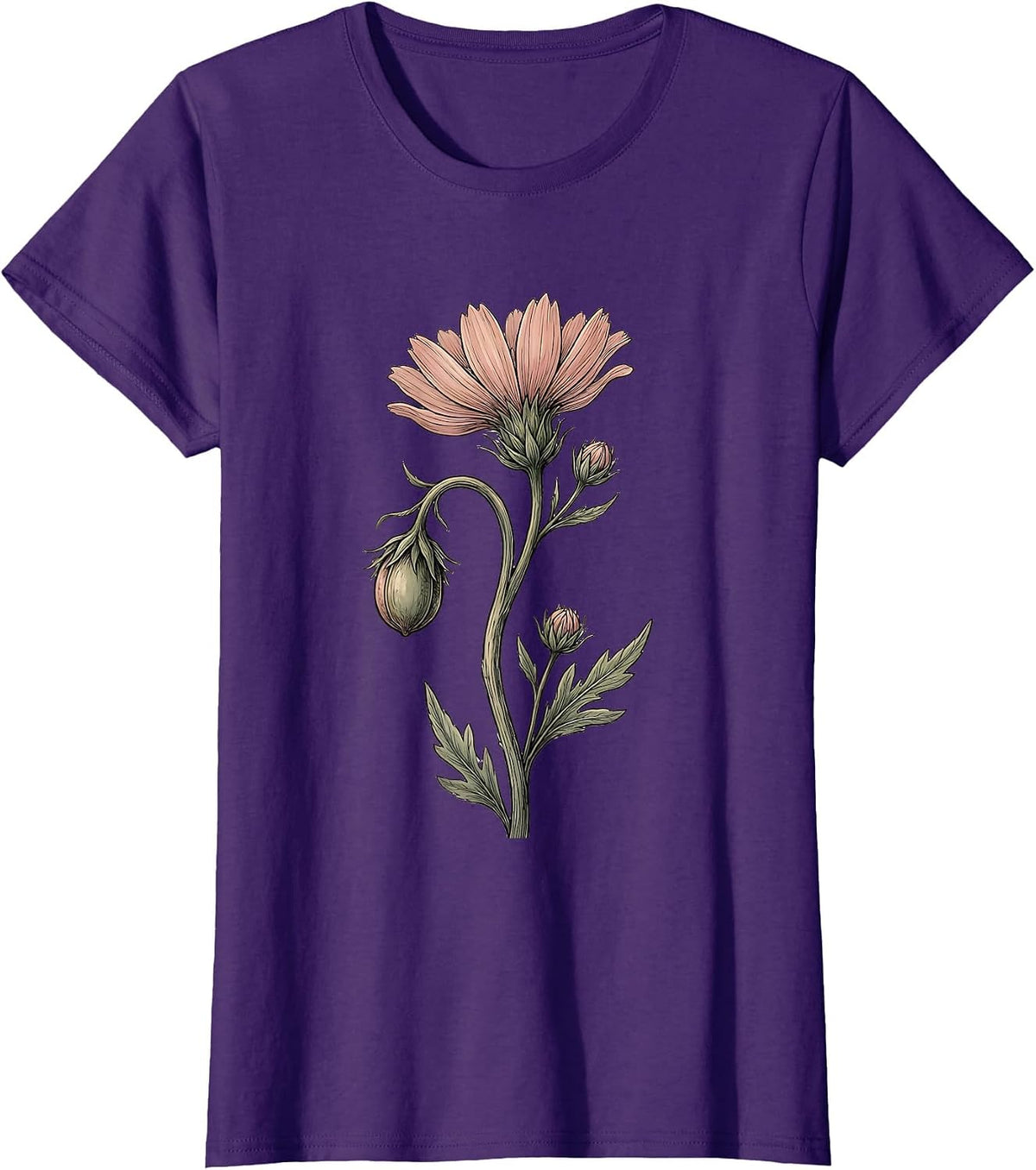 Women's Semicolon Flower Suicide Prevention Awareness T-Shirt - Purple