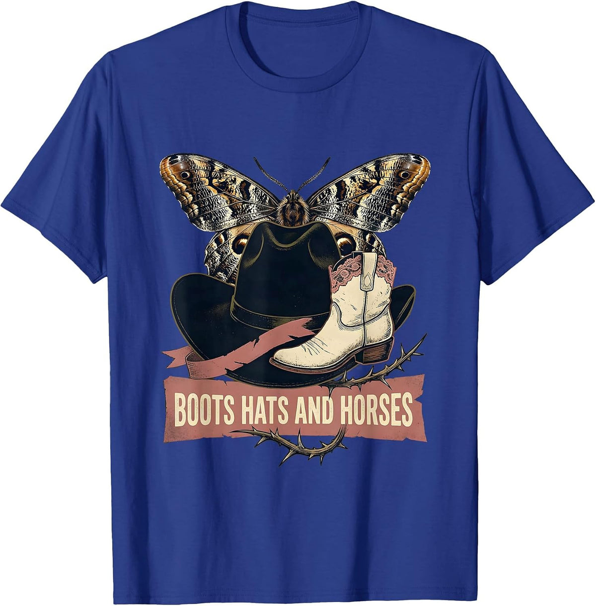 Boots Hats and Horses Cowgirl Design T-Shirt - Royal Blue