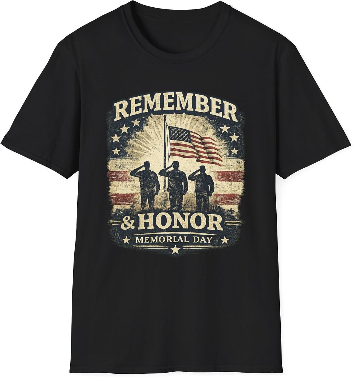 Remember Honor Memorial Day Shirt Patriotic American Flag Veteran Family Tee - Black