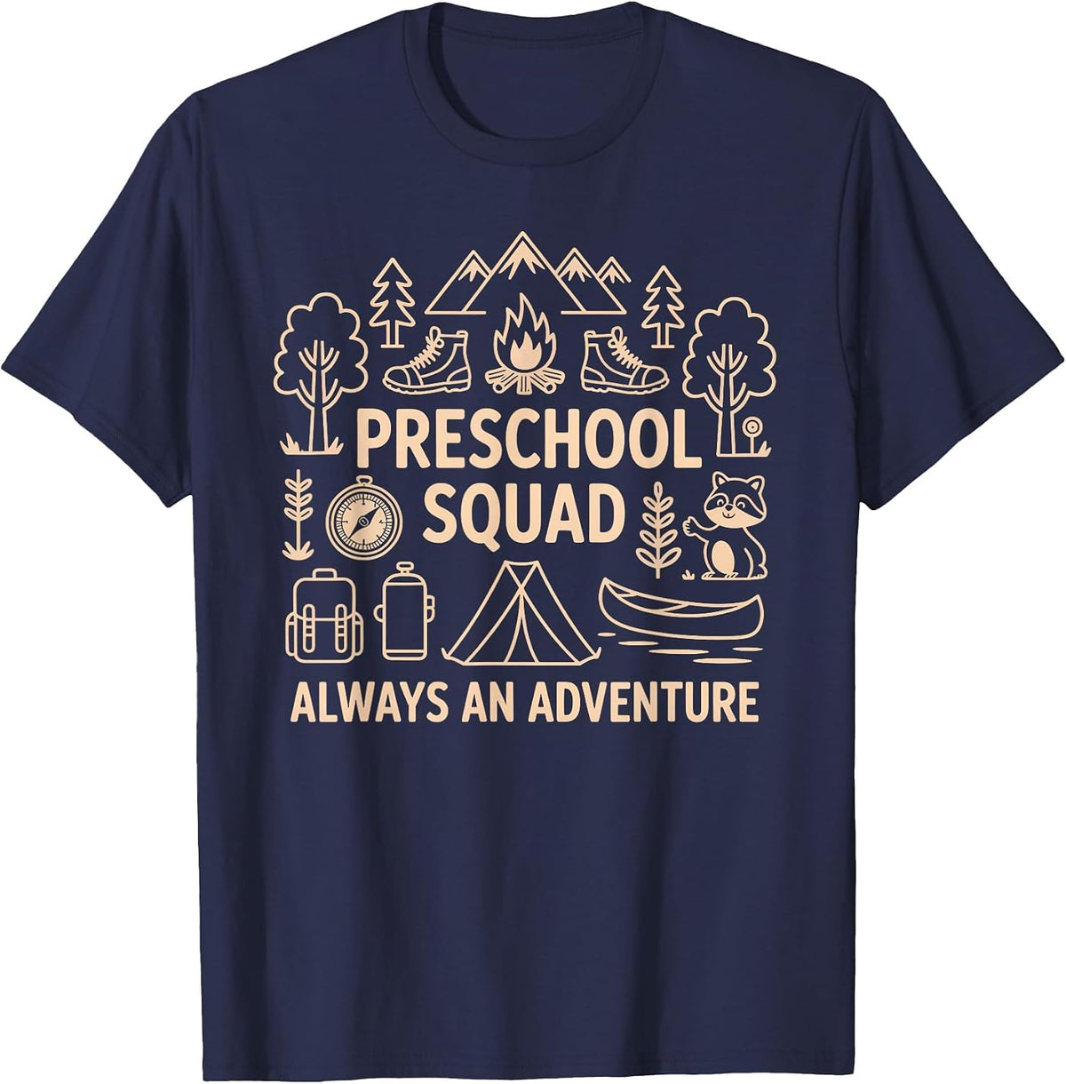 Pre-K Squad Adventure Camping Preschool Teacher Boy Girl Kid T-Shirt - Navy Blue