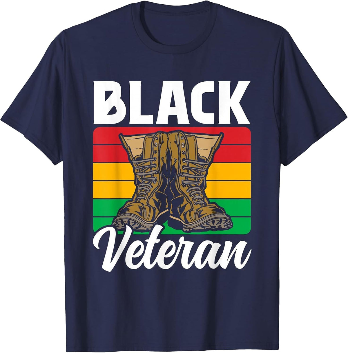 Black Veteran Soldier Military African American Us USA T-Shirt - Navy Blue