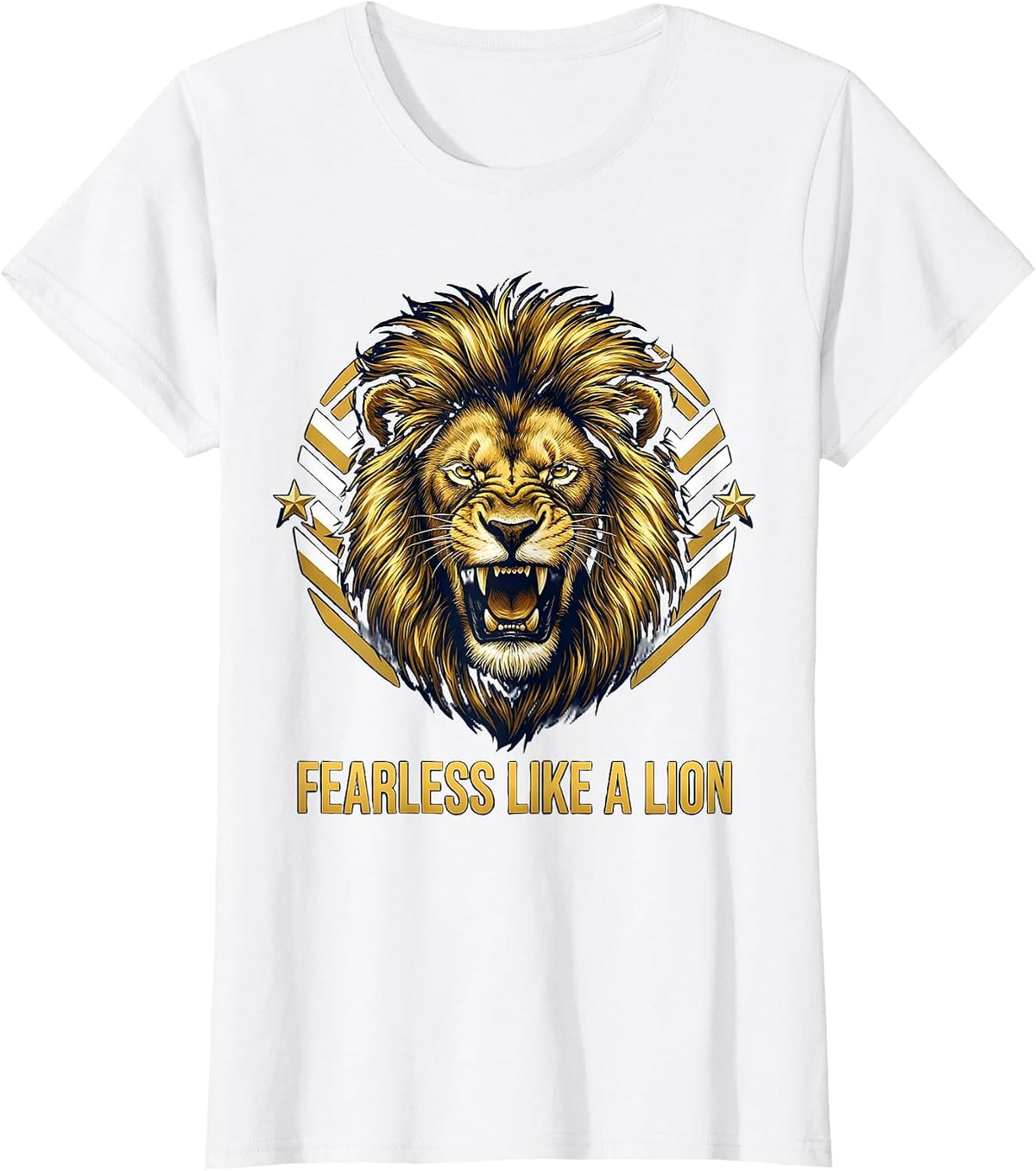 Fearless Like a Lion Bold Graphic Design T-Shirt - White