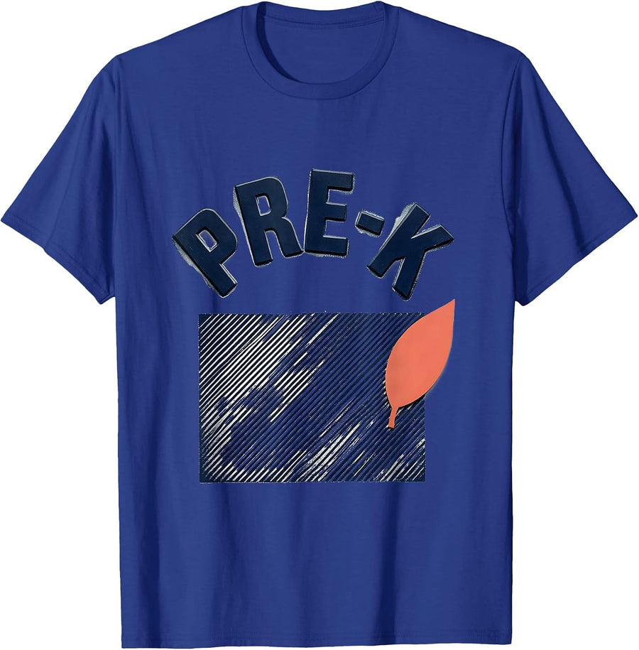Pre-K Wood Type Letterpress Floral Teacher Back To School T-Shirt - Royal Blue