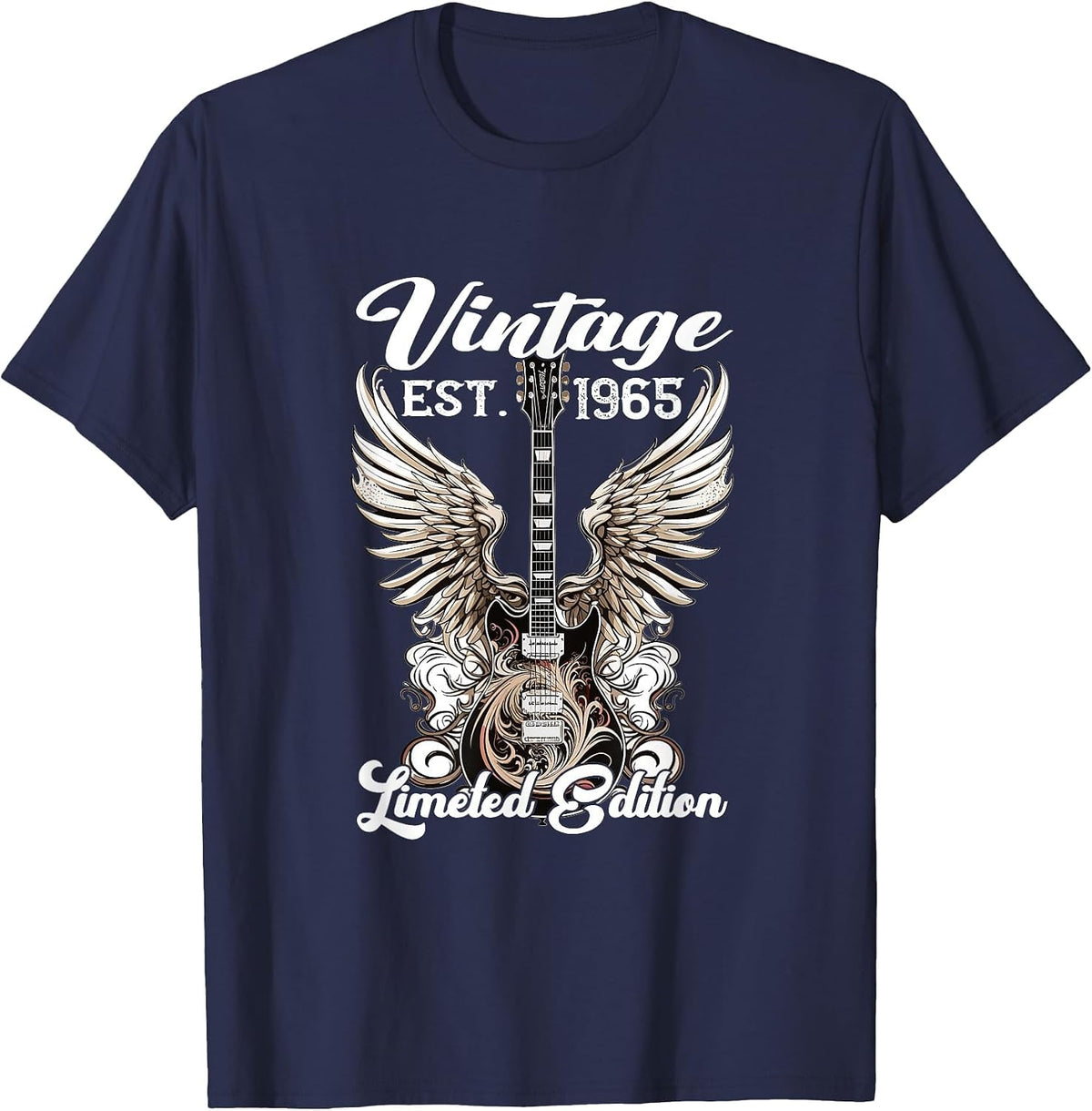 Vintage Since 1965 Limeted Classic Rock Guitar Year of Birth T-Shirt - Navy Blue