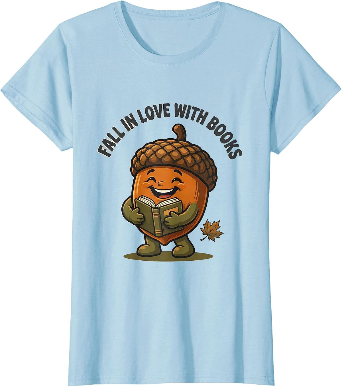 Women's Fall In Love With Books Cartoon Teacher Fall Halloween T-Shirt - Baby Blue