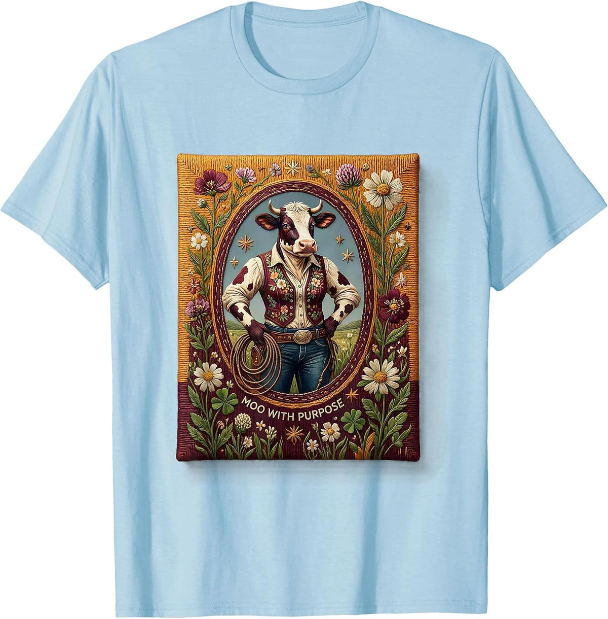 Moo With Purpose Cow Lover Graphic Design T-Shirt - Baby Blue