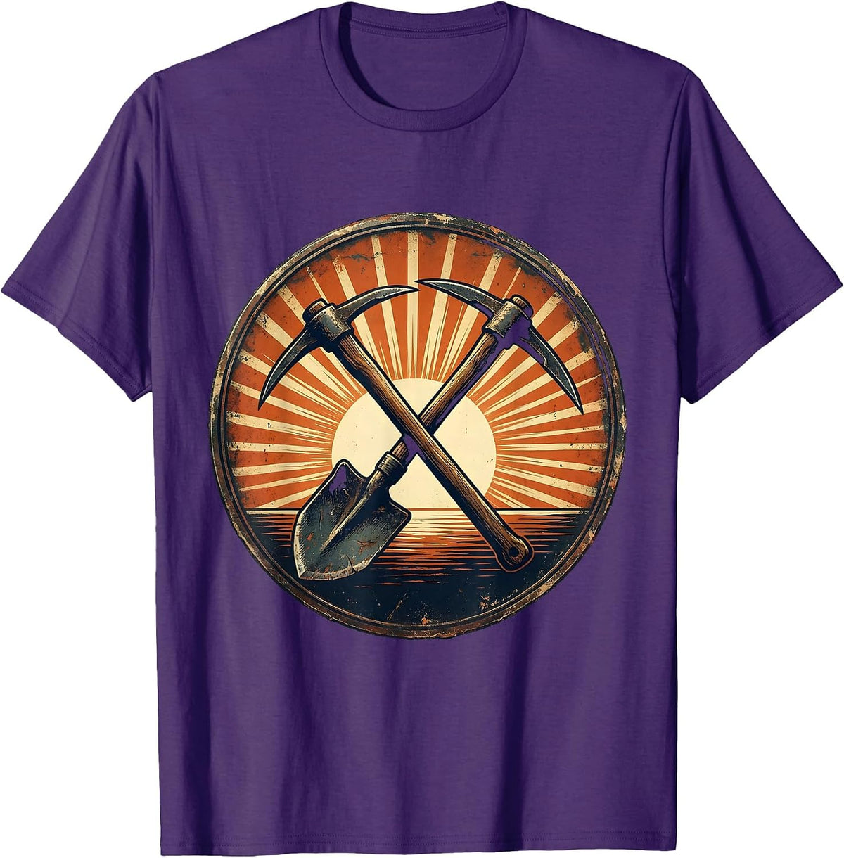 Labor Day Pickaxe Shovel Rising Sun Graphic T-Shirt - Purple