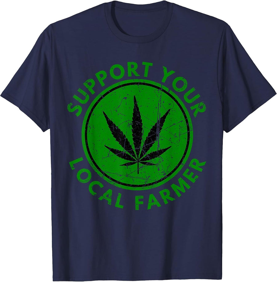Marijuana Support Your Local Farmer Cannabis Weed Green T-Shirt - Navy Blue