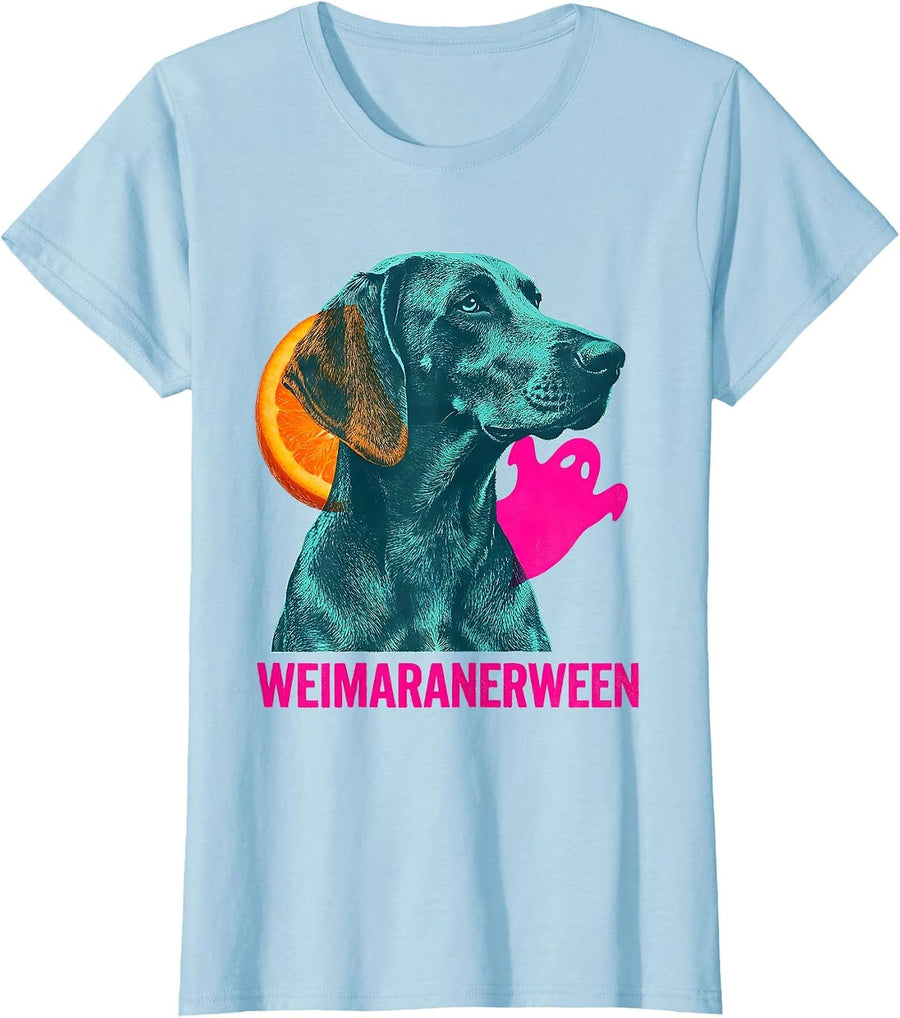 Women's Weimaranerween Risograph Funny Weimaraner Dog Halloween T-Shirt - Baby Blue