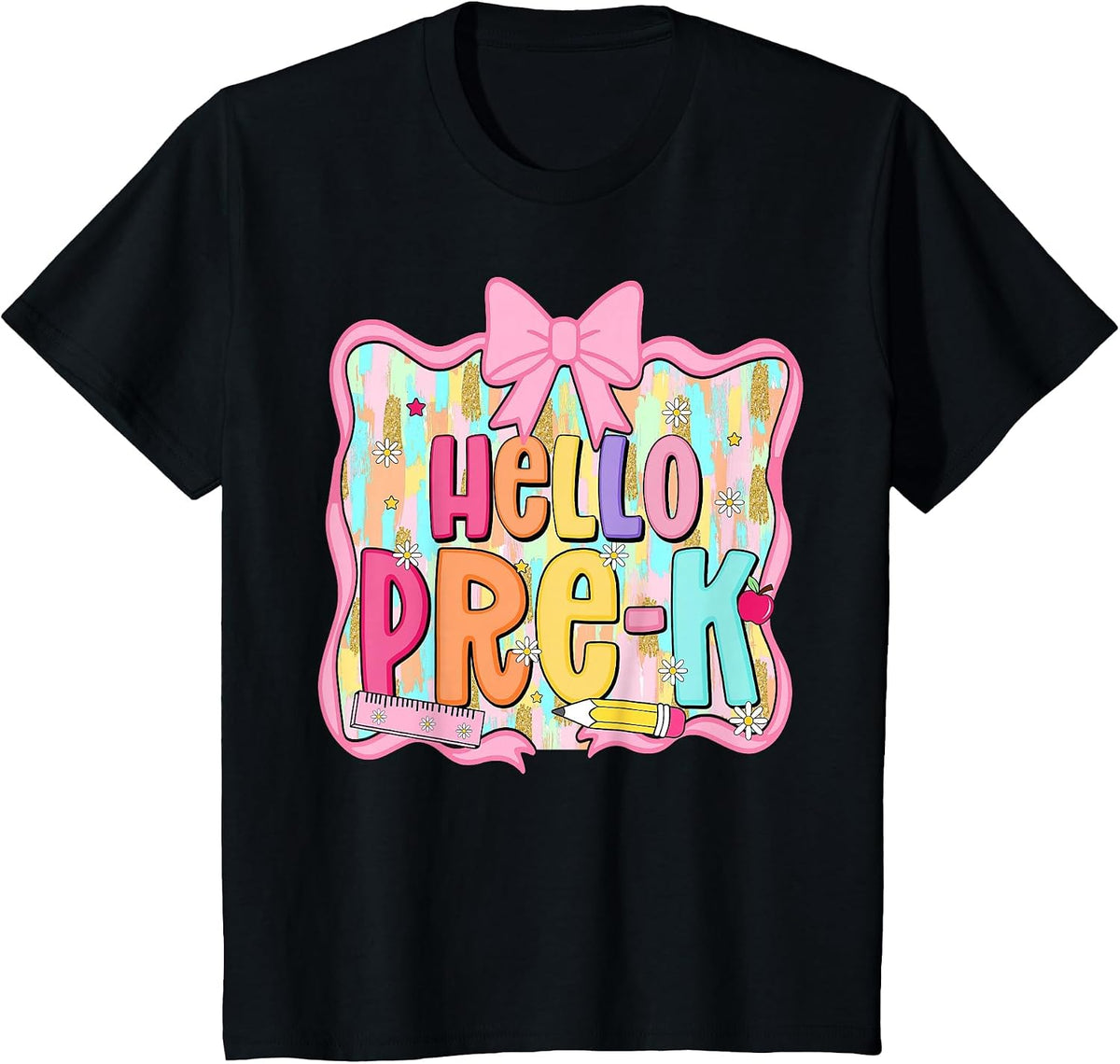 Hello Pre-K Preschool Back to School First Day Teacher Kids T-Shirt - Black