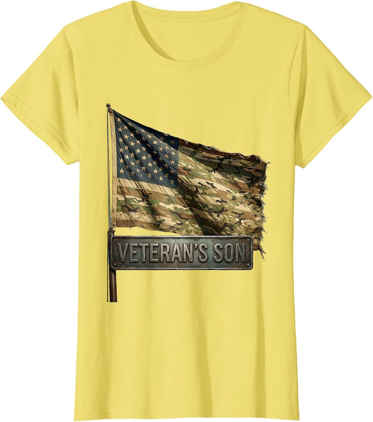 Veteran's Son Vintage Military Patriotic T-Shirt - Lemon Yellow