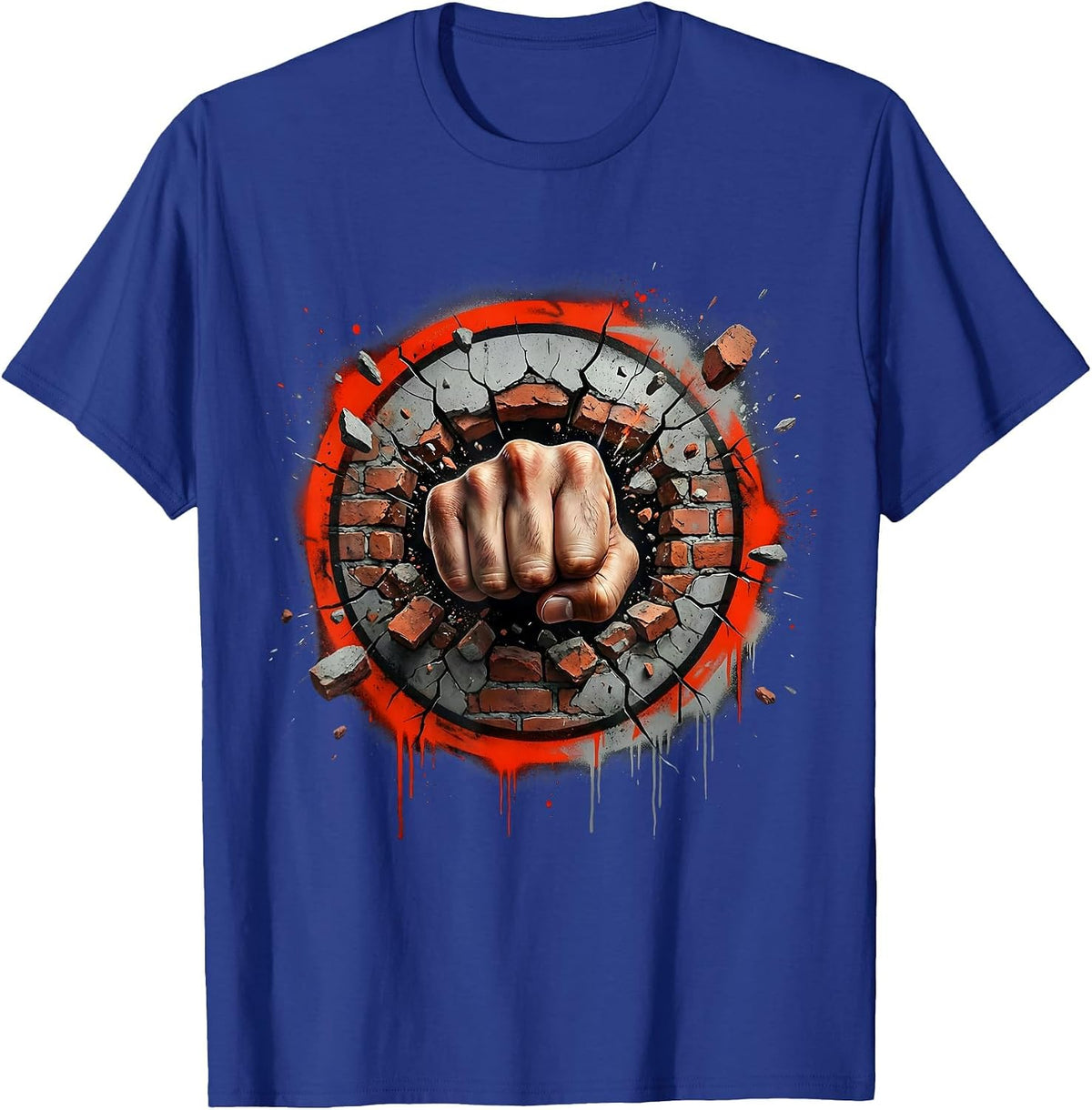 Men's Punk Rock Fist Through Brick Wall Graphic T-Shirt - Royal Blue