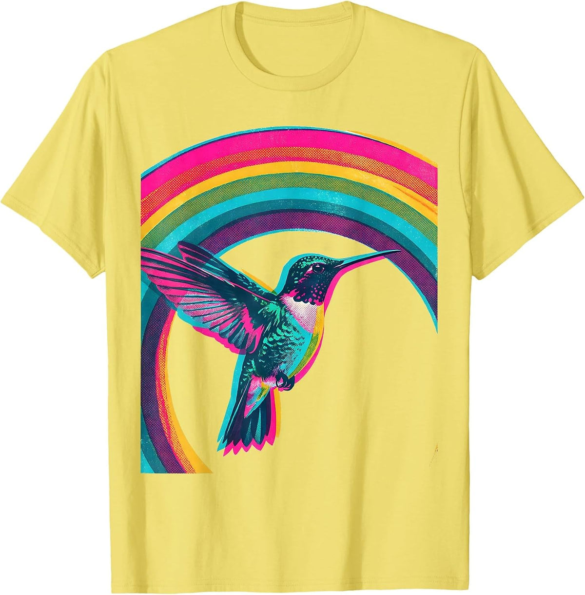 Men's Hummingbird Rainbow Arc Nature Lover Design T-Shirt - Lemon Yellow