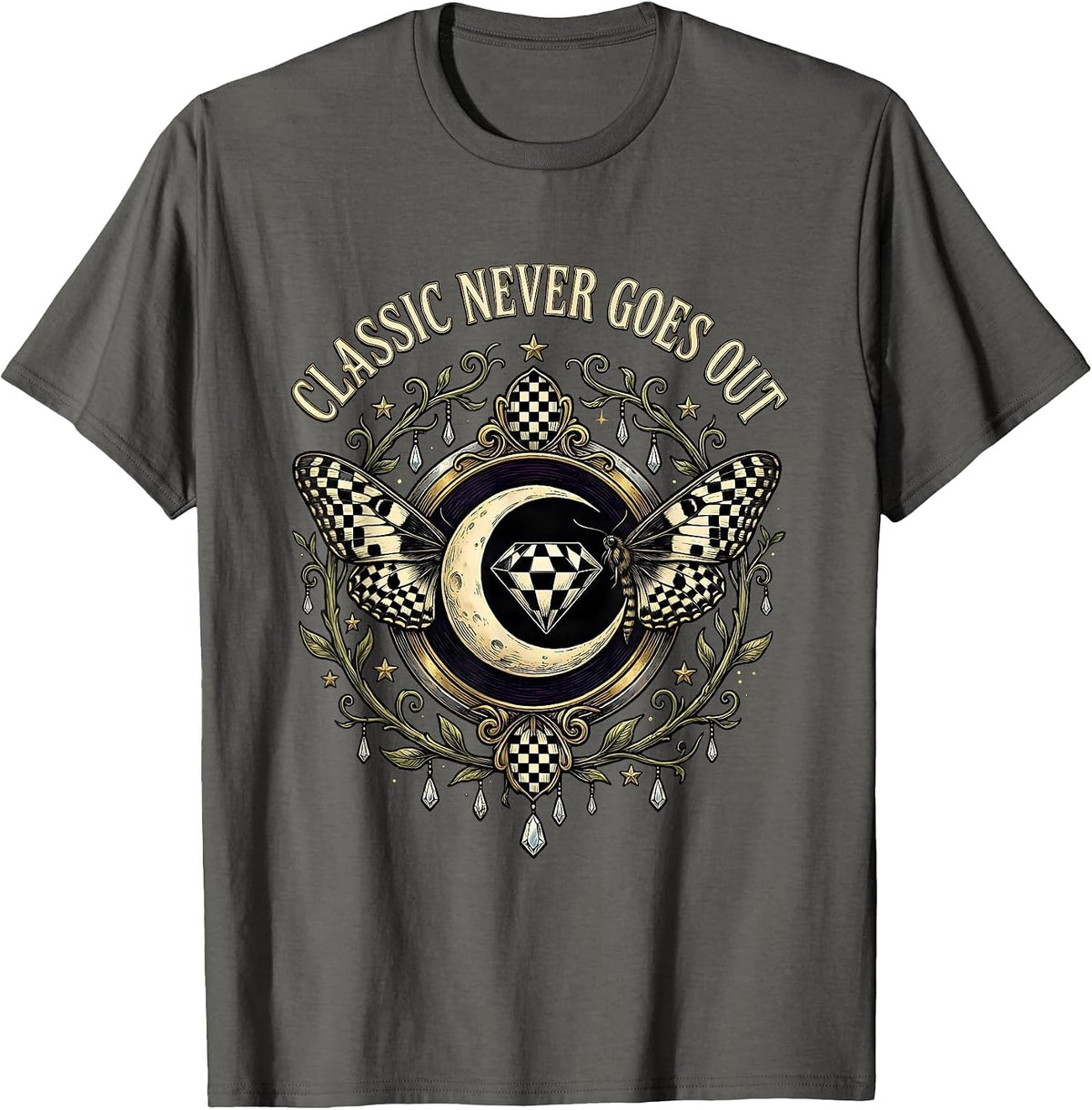 Men's Black and White Checkered Classic Never Goes Out T-Shirt - Asphalt Grey