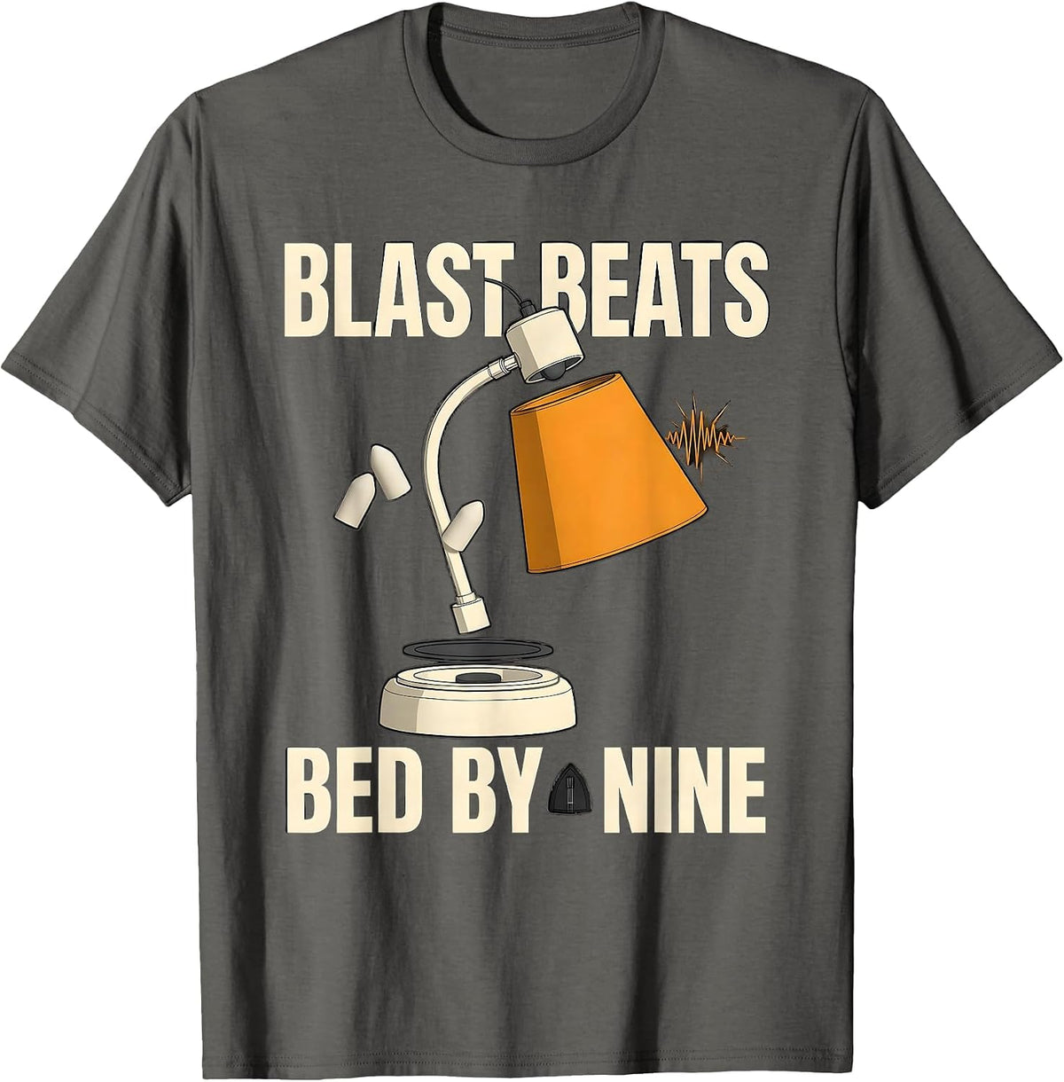 Blast Beats Bed By Nine Funny Heavy Metal Fan Humor T-Shirt - Asphalt Grey