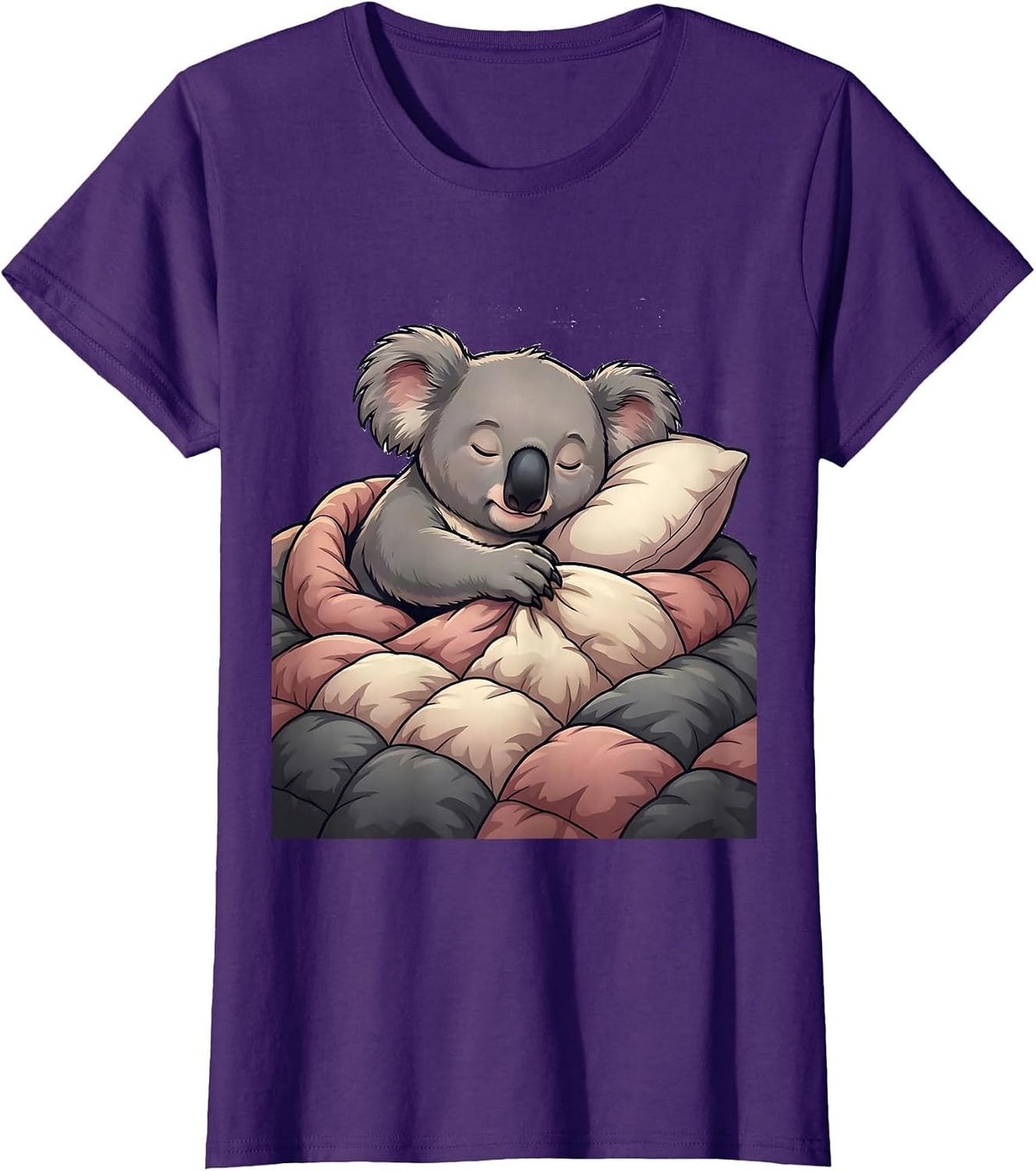 Women's Koala Sleeping Cartoon Animal Lover Pajama T-Shirt - Purple