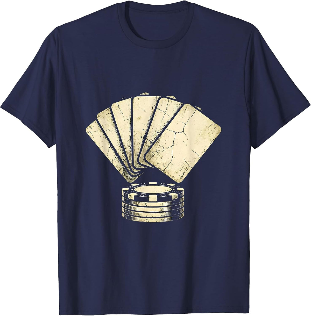Western Poker Hand and Chips Graphic Tee T-Shirt - Navy Blue