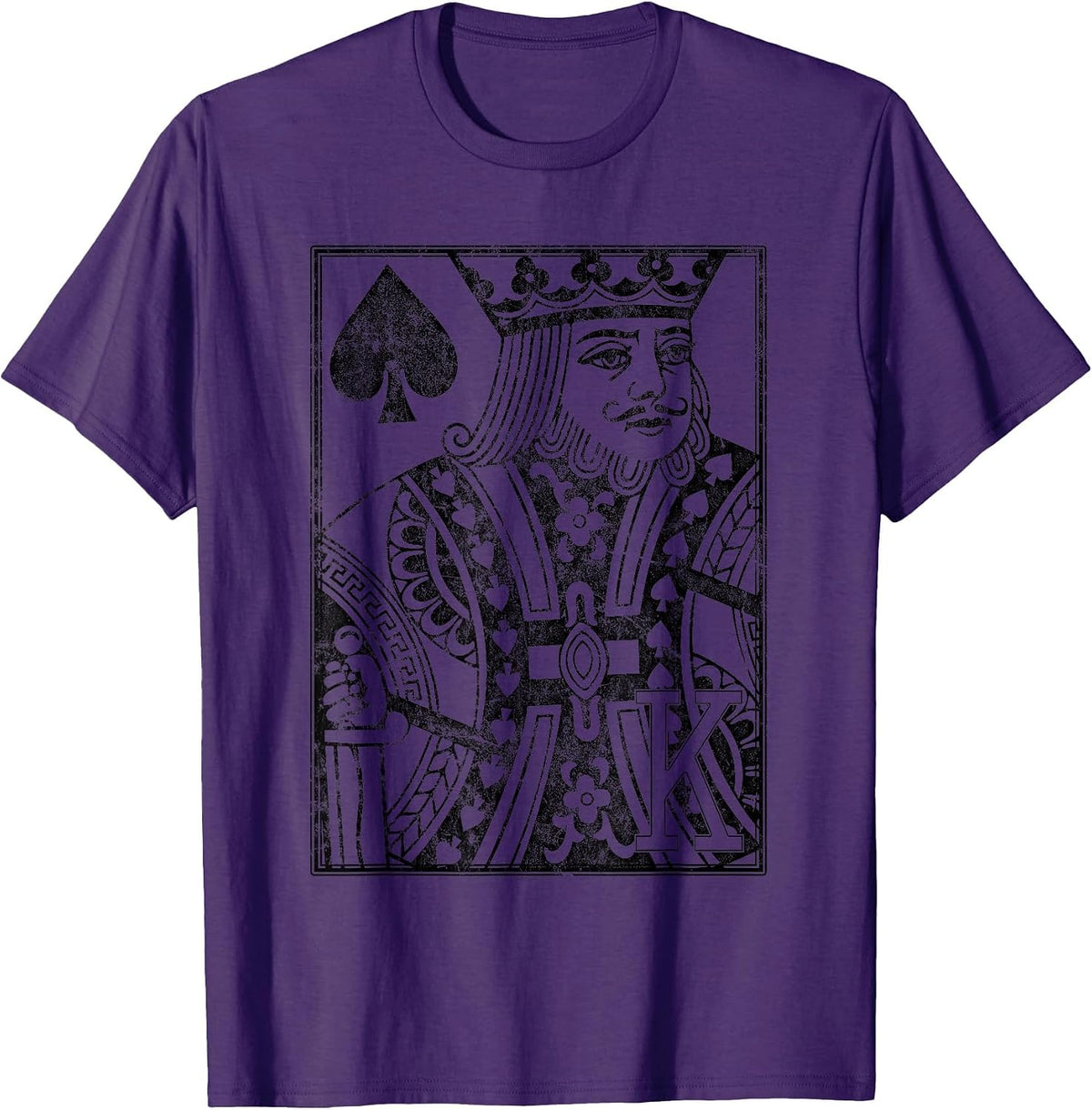 King of Spades Vintage Look Distressed Playing Card T-Shirt - Purple