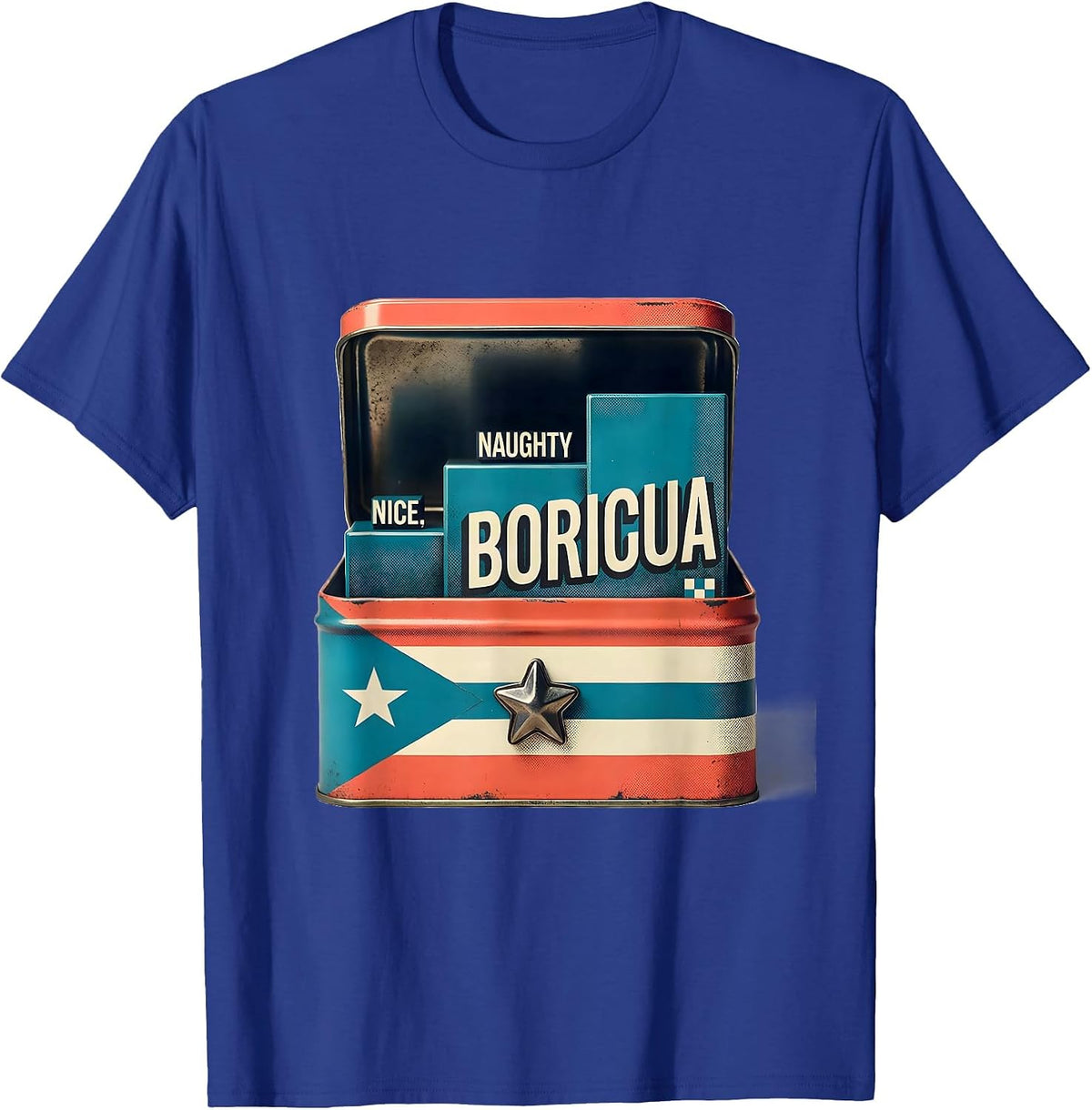 Nice Naughty Boricua Midcentury Modern Christmas Puerto T-Shirt - Royal Blue