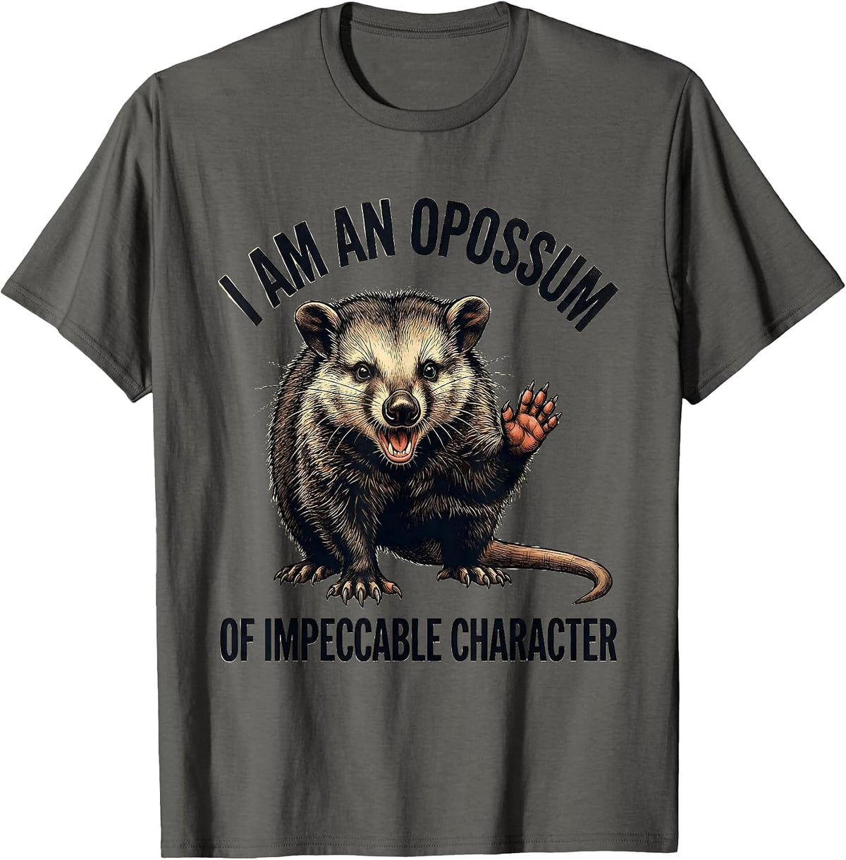 Men's I Am An Opossum Of Impeccable Character Funny T-Shirt - Asphalt Grey