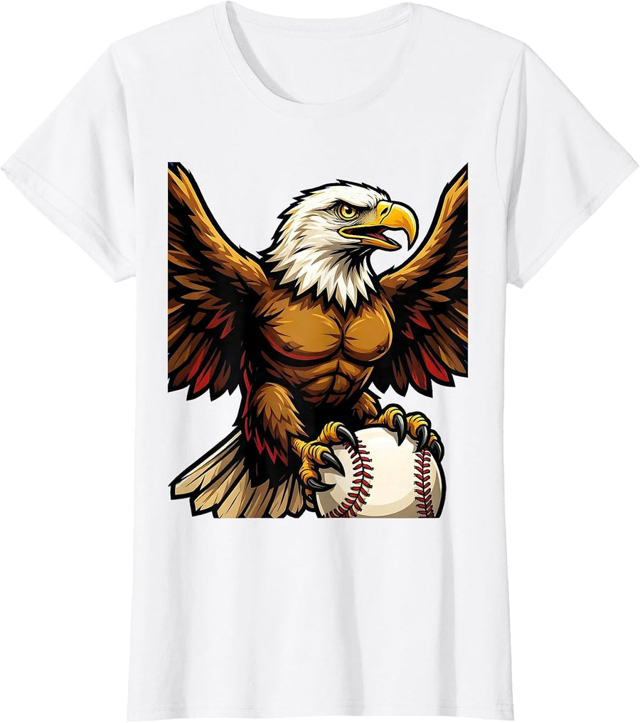 Women's Eagle Clutching Softball Graphic Softball Mom T-Shirt - White