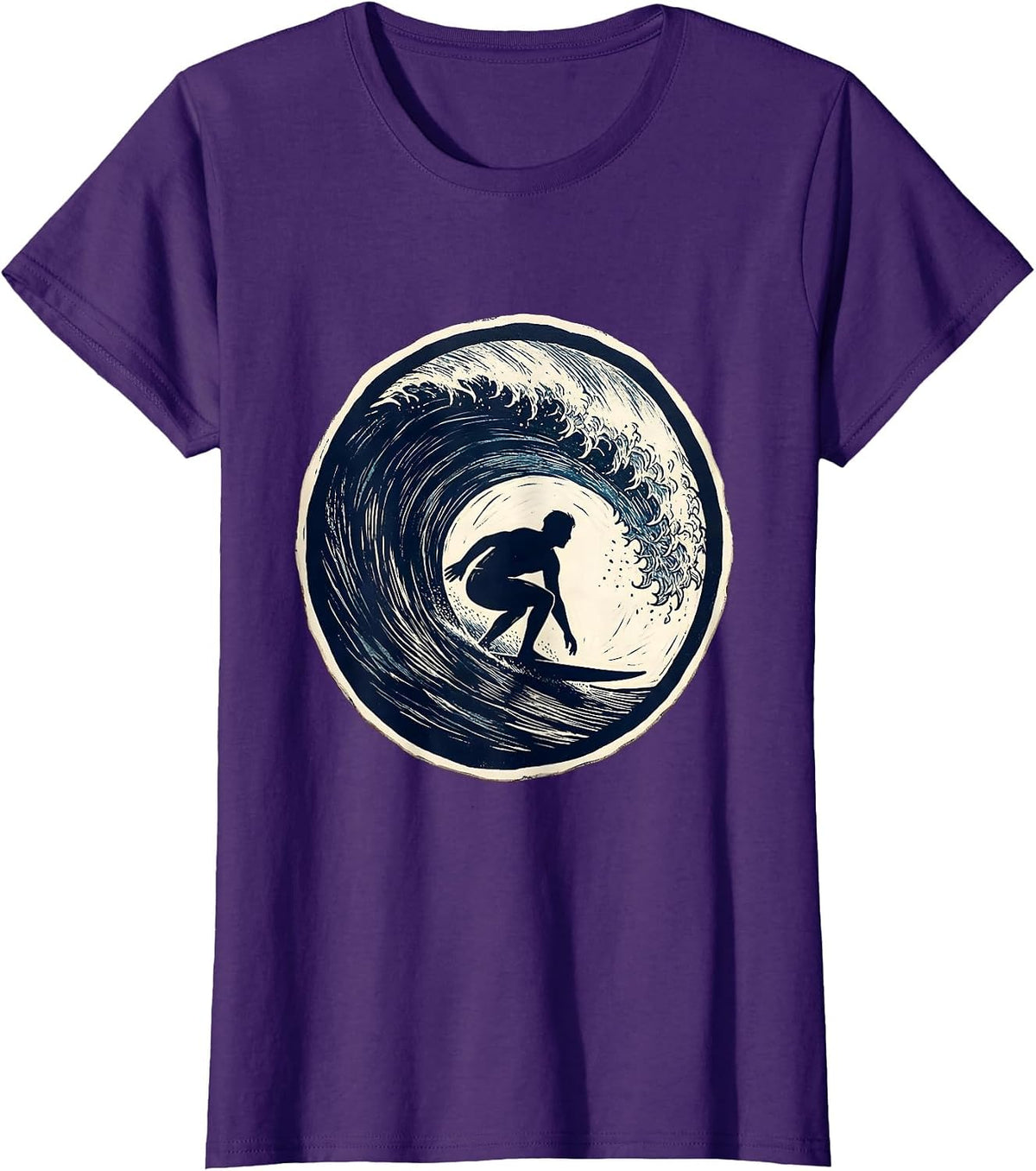 Women's Hawaiian Surfer Riding Massive Curling Wave T-Shirt - Purple