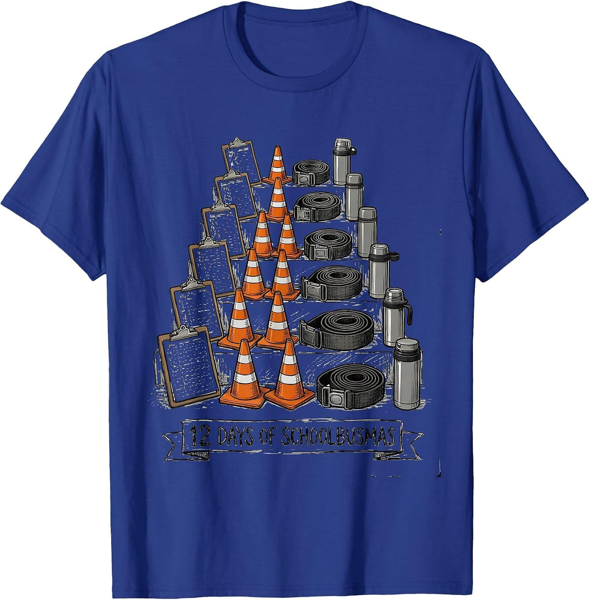 12 Days of Schoolbusmas Hand-Sketched School Bus Driver T-Shirt - Royal Blue