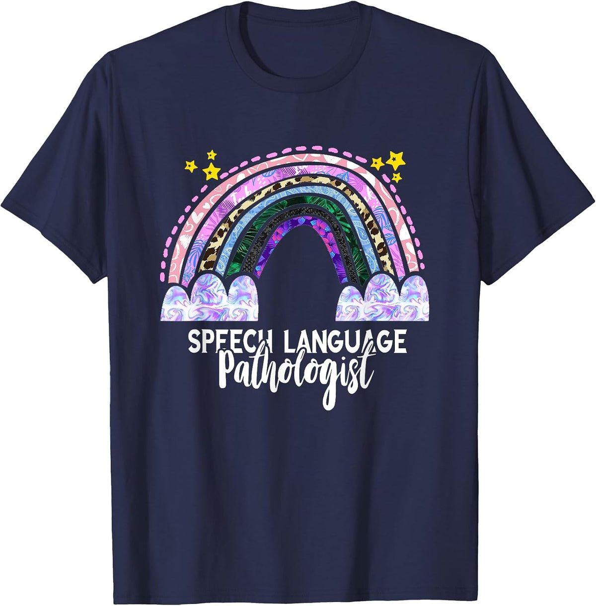 SLP Rainbow Speech Therapy Speech Language Pathologist T-Shirt - Navy Blue