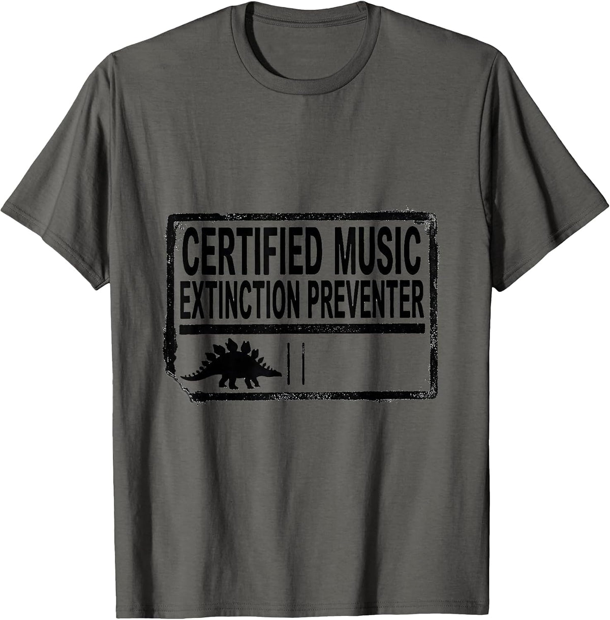 Men's Certified Music Extinction Preventer Rubber Stamp Teacher T-Shirt - Asphalt Grey