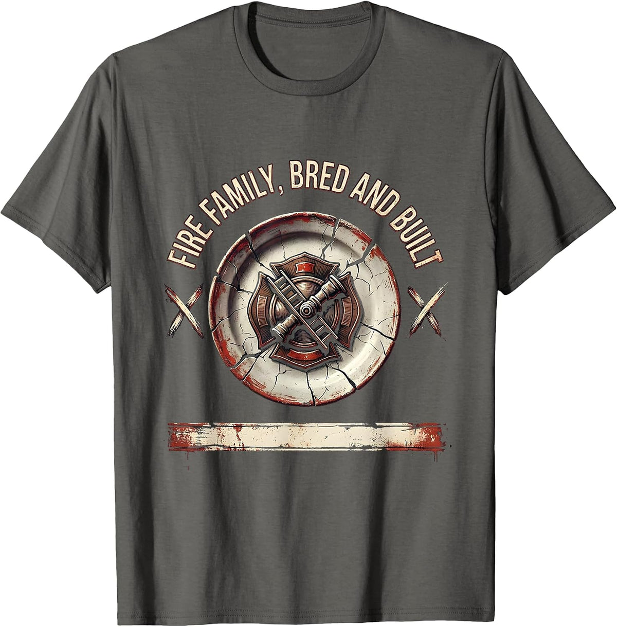 Fire Family Bred And Built Distressed Firefighter Pride T-Shirt - Asphalt Grey