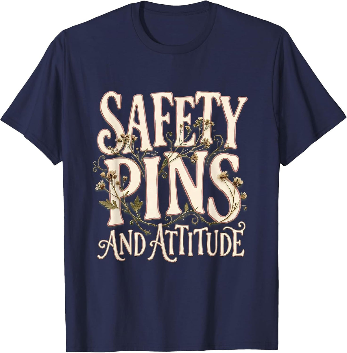 Safety Pins and Attitude Punk Band Graphic T-Shirt - Navy Blue