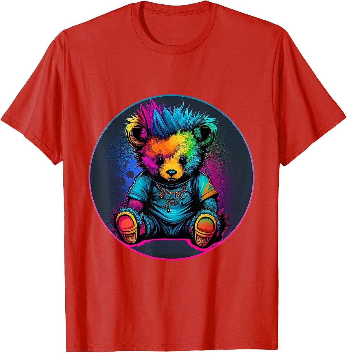 Trippy Punk Rock Rave Dance Electronic Music Party Bear T-Shirt - Red