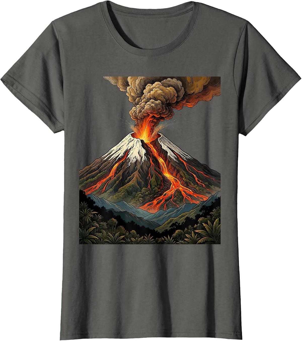 Women's Erupting Cotopaxi Volcano Glowing Lava Ecuador T-Shirt - Asphalt Grey