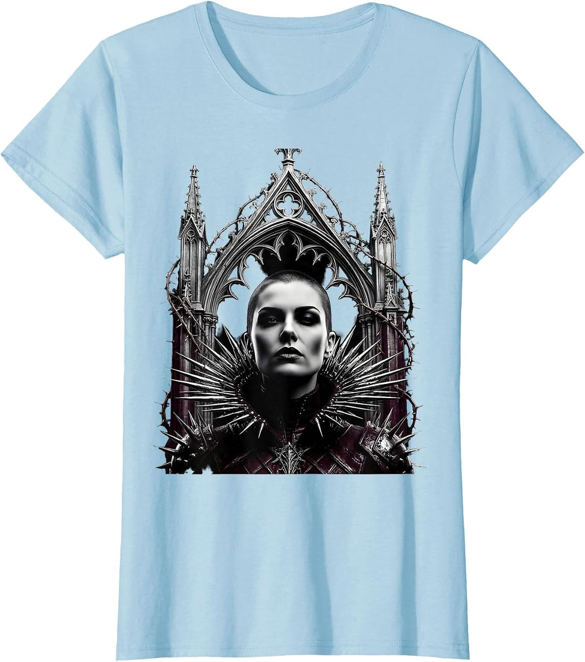 Punk Shaved Head Spiked Collar Graphic Design T-Shirt - Baby Blue