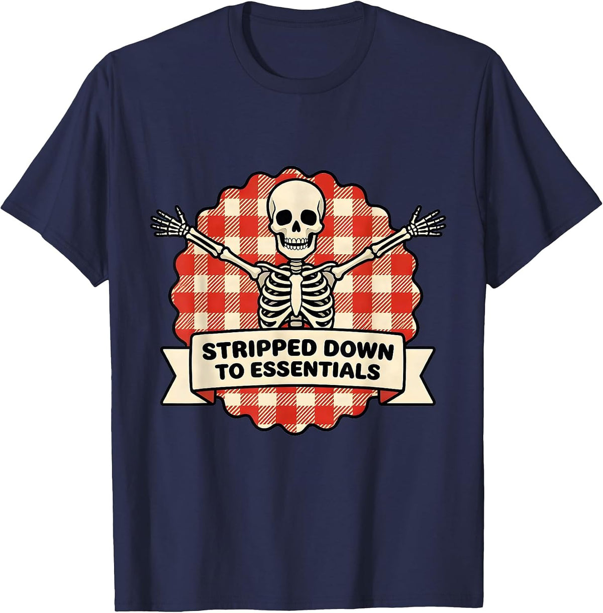 Skeleton Stripped Down to Essentials Graphic T-Shirt - Navy Blue
