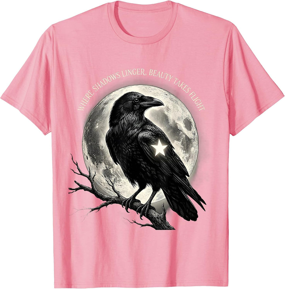 Men's Where Shadows Linger, Beauty Takes Flight Gothic T-Shirt - Pink