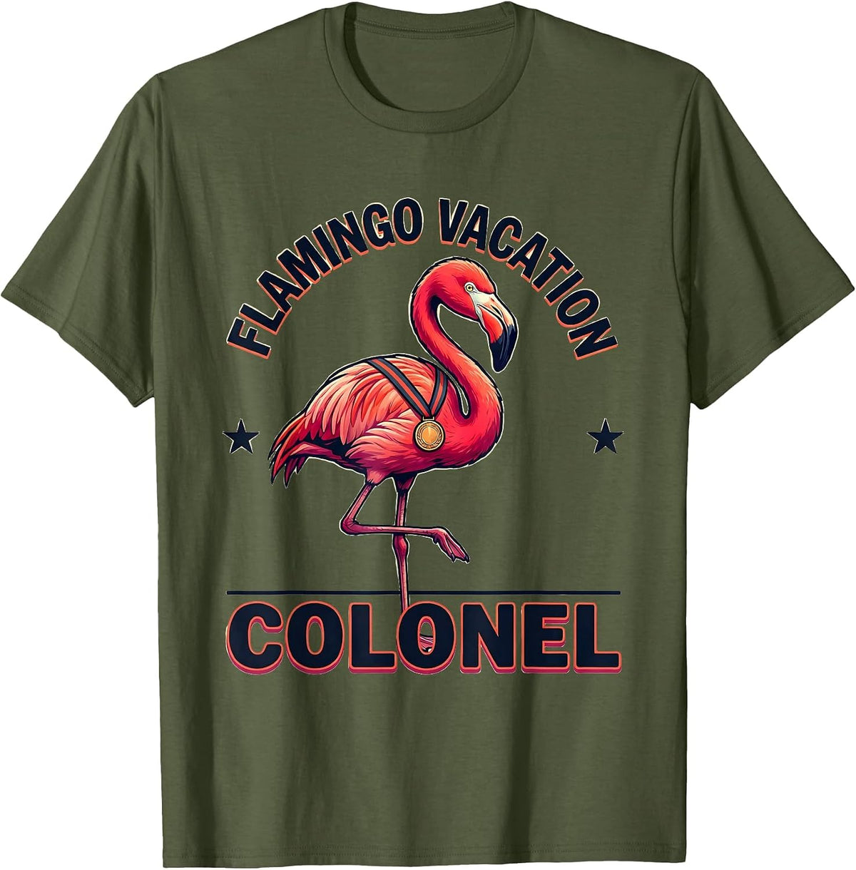Flamingo Vacation Colonel Funny Flamingo Novelty Humor T-Shirt - Olive Green