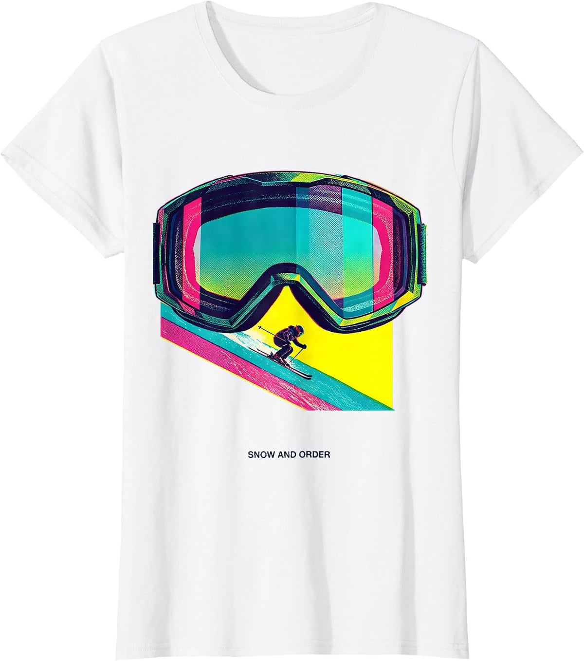 Women's Snow And Order Risograph Skiing Rider Humor Gift T-Shirt - White