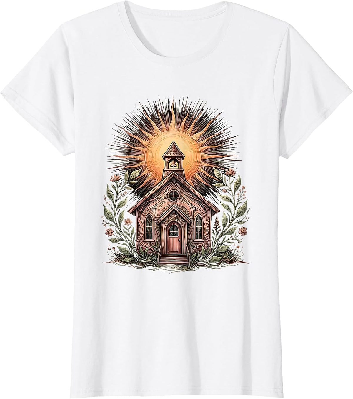 PreK Teacher Sunrise Schoolhouse Illustration T-Shirt - White