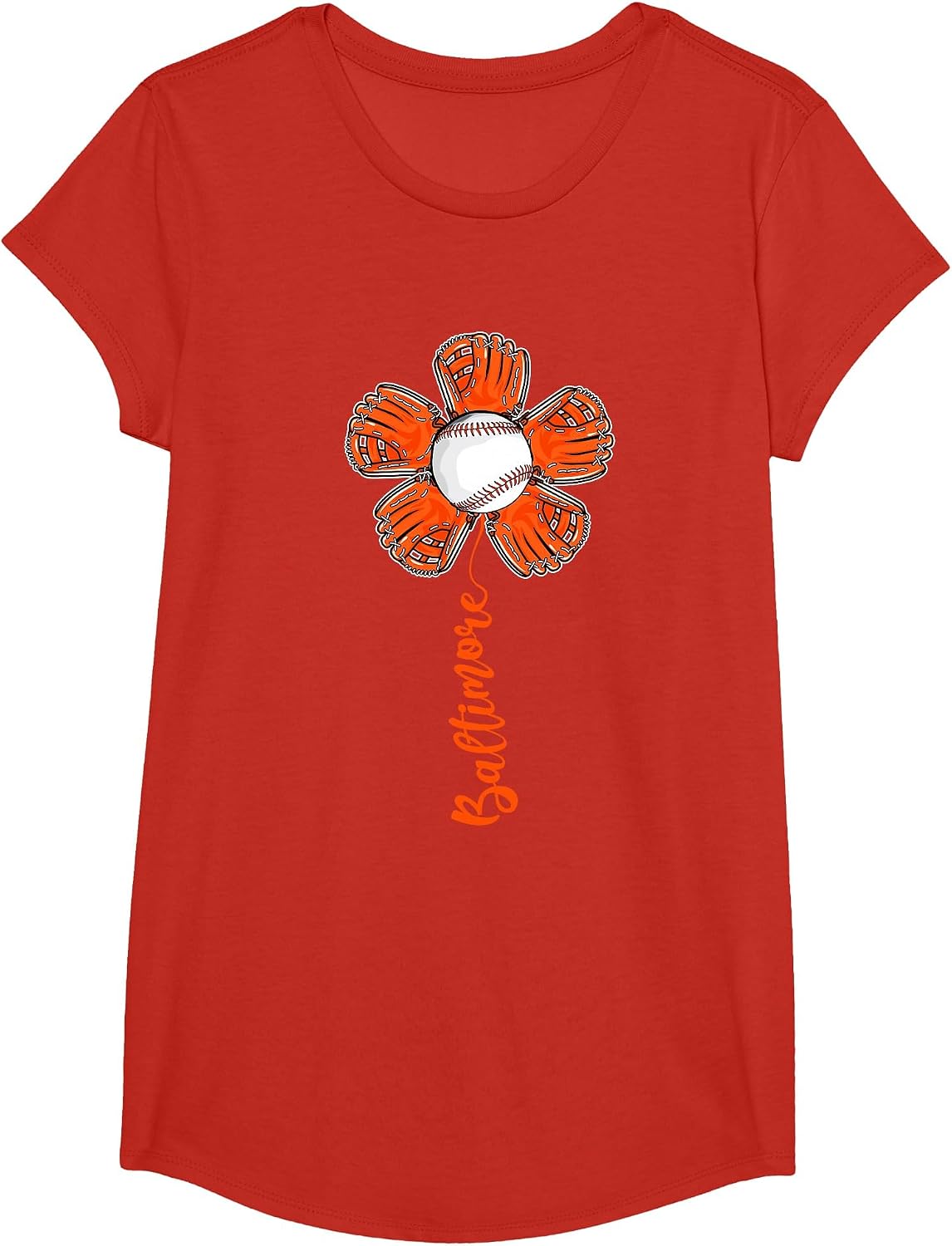 Baltimore Vintage Flower Baseball Lover Player and Fans T-Shirt - Girls Red