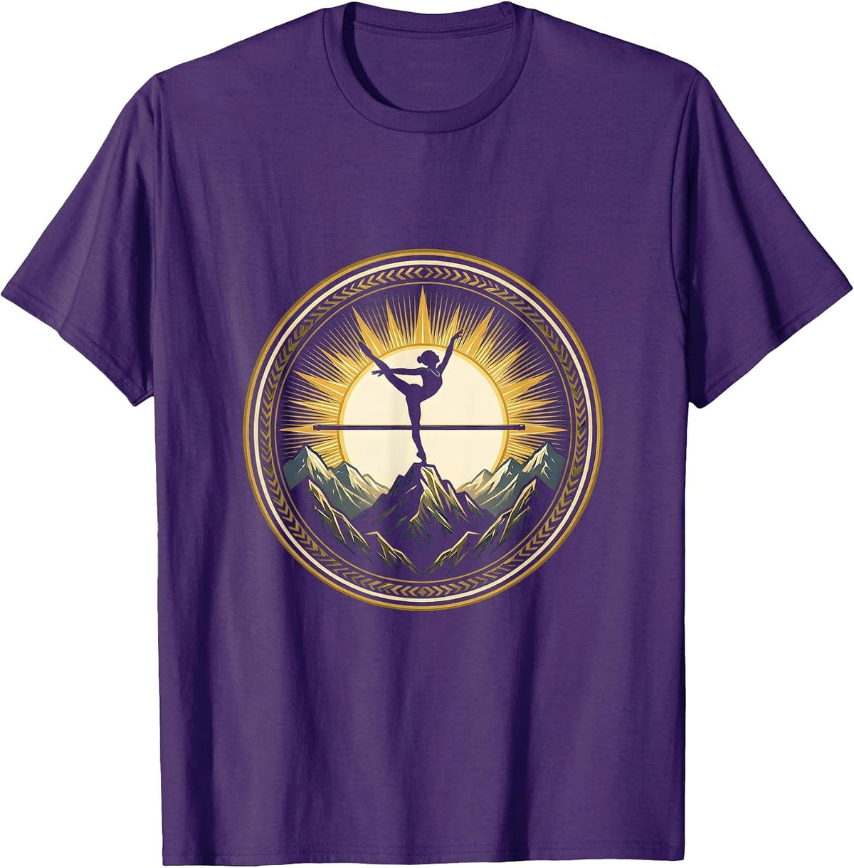 Gymnastics Balance Beam Mountain Summit Design T-Shirt - Purple